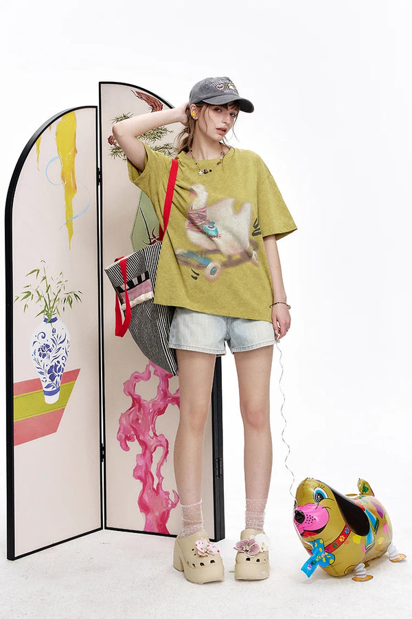 Printed Skating Duck Loose T-Shirt