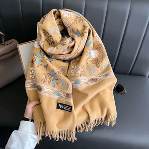 VILZSTUDIOS New Winter Warm Cashmere Scarf for Women Embroidery Pashmina Blanket Thick Shawl Wrap Neckerchief Fashion Bufanda Echarpe Poncho