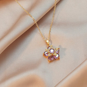 VILZSTUDIOS Sweet Crystal Zircon Flower Pendant Necklace