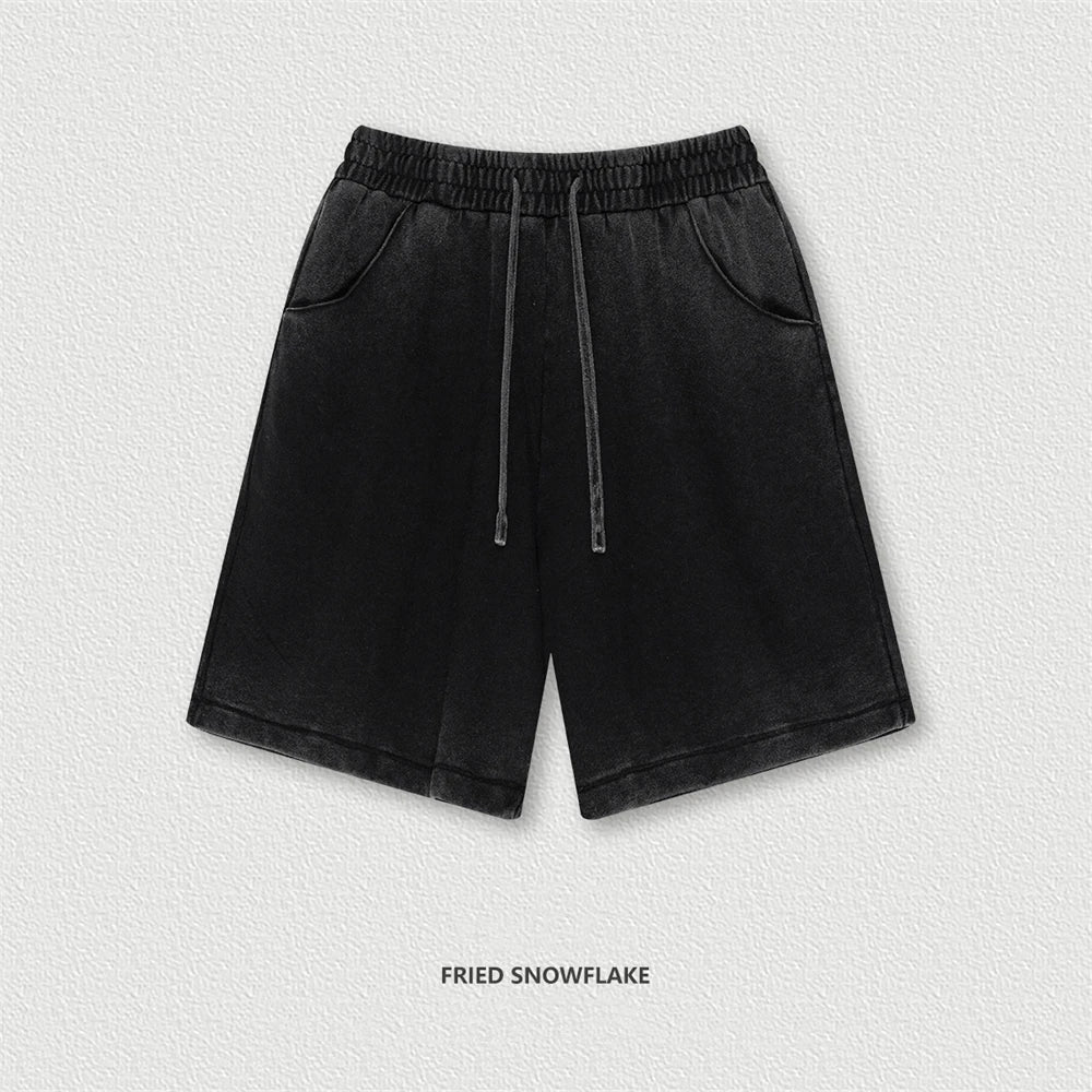 VILZSTUDIOS Washed Distressed Drawstring Cotton Shorts