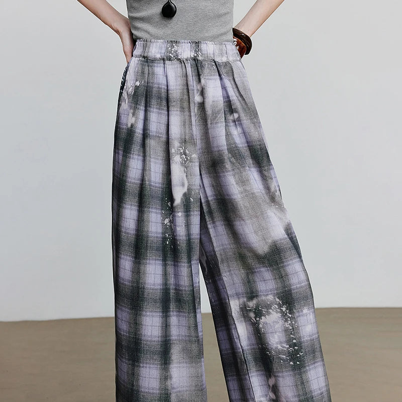 VILZSTUDIOS Plaid Wide Leg Casual Pants