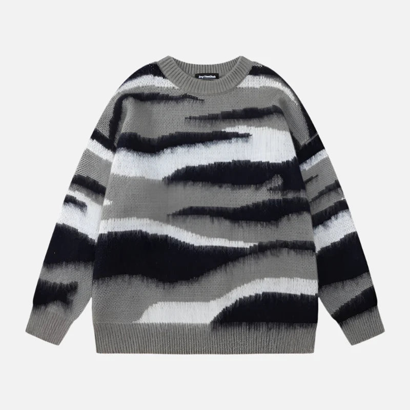 VILZSTUDIOS Irregular Contrast Color Stripe Gradient Sweater