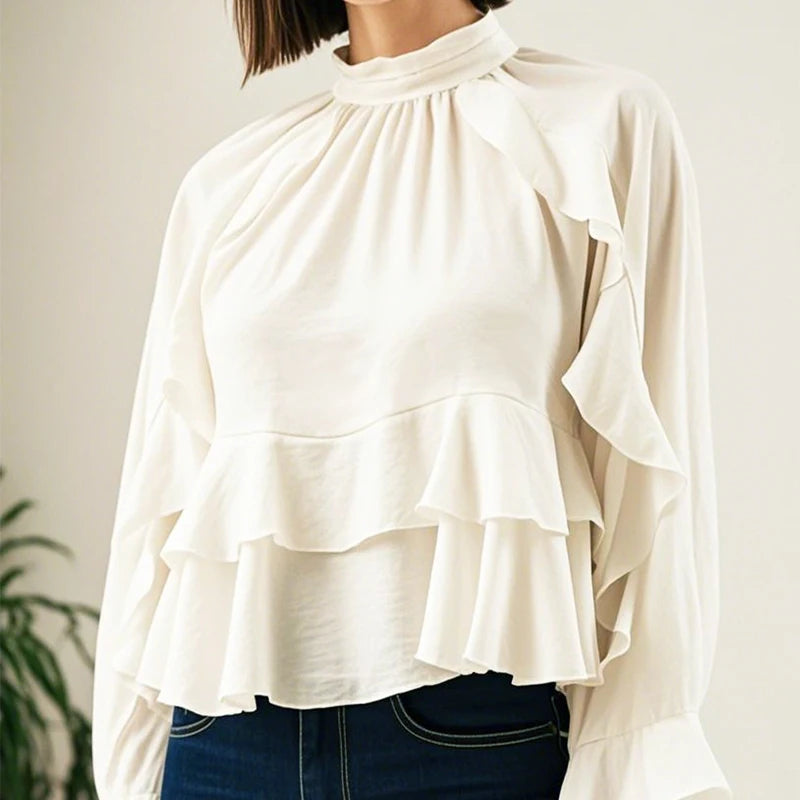 VILZSTUDIOS Elegant White Ruffled Blouse