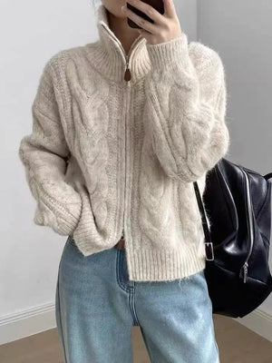 VILZSTUDIOS Stylish Zipper Turtleneck Cardigan