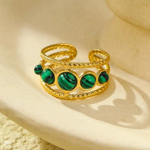 VILZSTUDIOS Classic French Style Green Malachite Ring