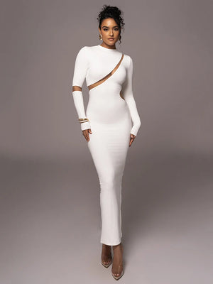 VILZSTUDIOS Patchwork Hollow Out Turtleneck Maxi Dress