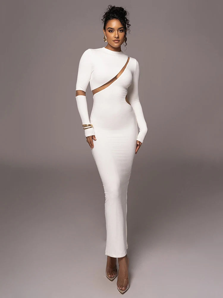 VILZSTUDIOS Patchwork Hollow Out Turtleneck Maxi Dress