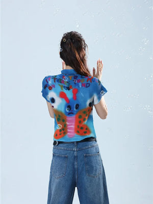 VILZSTUDIOS Graphic Butterfly Pleats T-Shirt