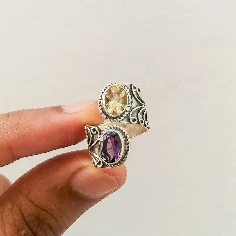 VILZSTUDIOS Adjustable Vintage Silver Flower Grave Ring