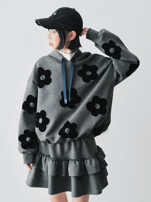 VILZSTUDIOS Gray Floral Patch Long Sleeve Hoodie