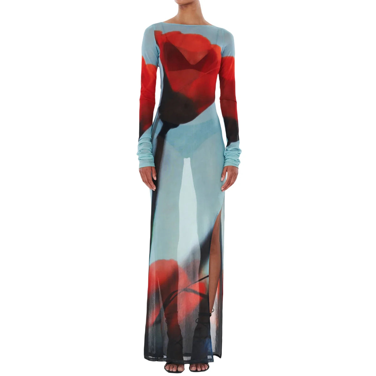 VILZSTUDIOS Sheer Floral Print Slim Fit Dress