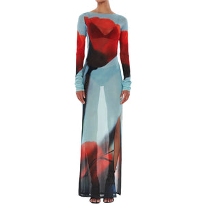 VILZSTUDIOS Sheer Floral Print Slim Fit Dress