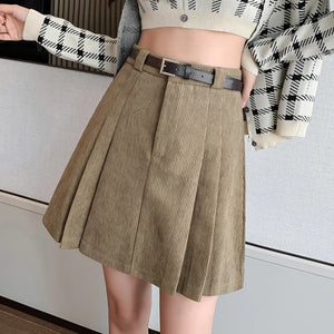 VILZSTUDIOS Pleated High Waist Corduroy Mini Skirt