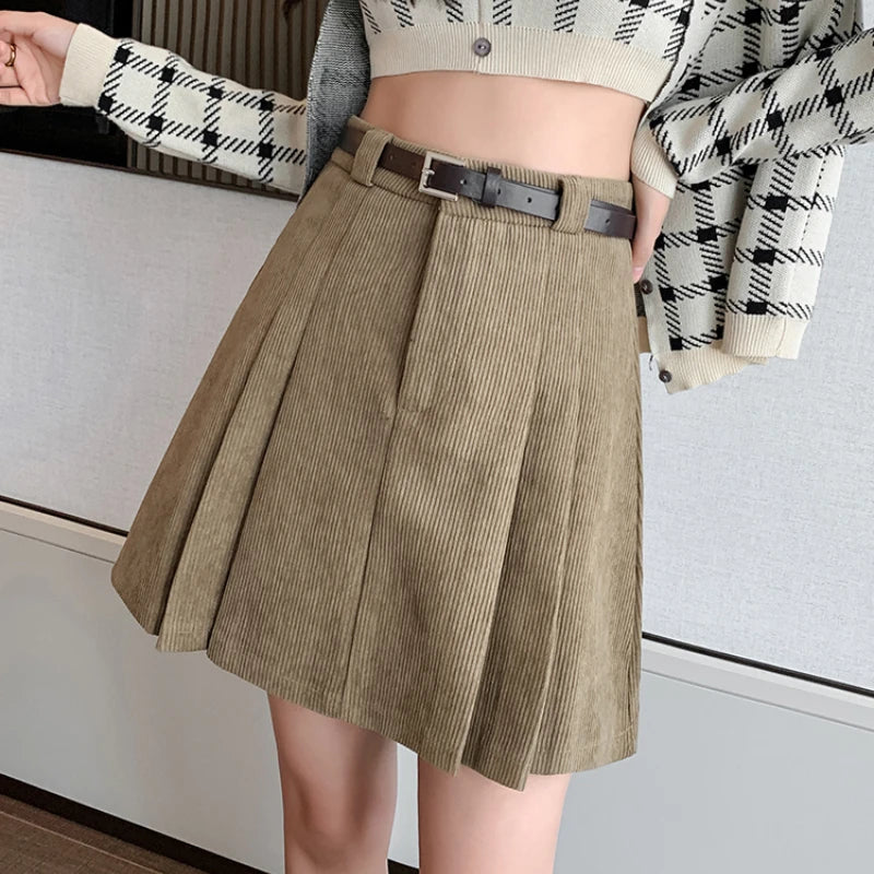 VILZSTUDIOS Pleated High Waist Corduroy Mini Skirt