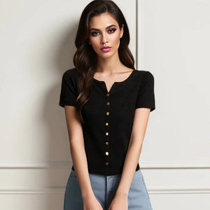 VILZSTUDIOS Basic Knitted Button Blouse