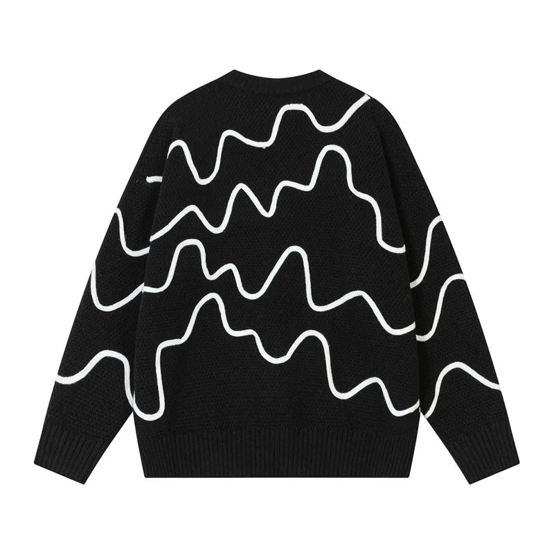 VILZSTUDIOS Oversized Wave Pattern Knit Sweater