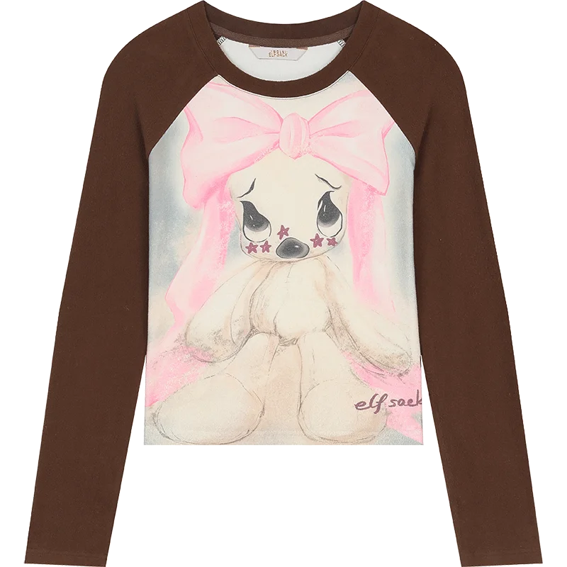 VILZSTUDIOS Cozy Rabbit Print Raglan T-Shirt