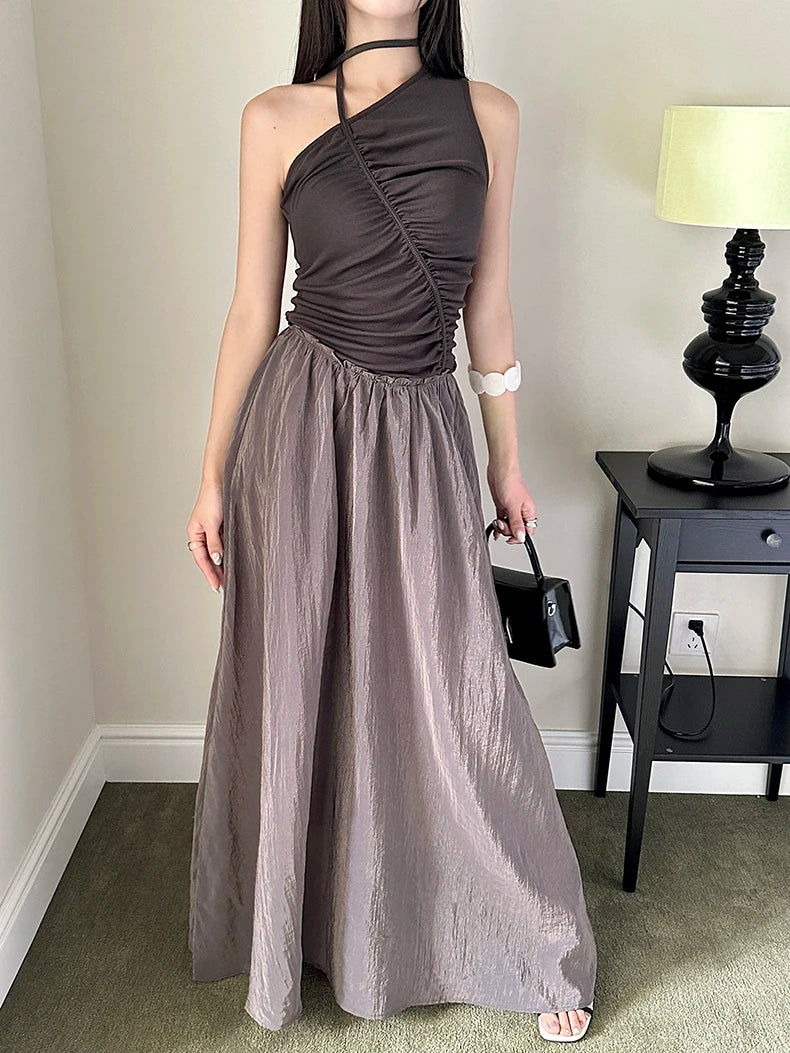 VILZSTUDIOS Brown Patchwork A-Line Maxi Skirts