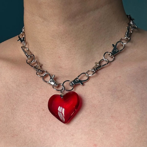 Vintage Grunge Heart Pendant Chain Necklace