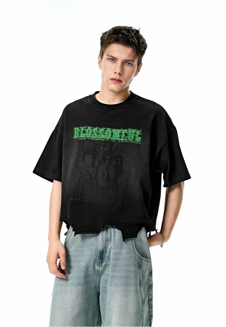 VILZSTUDIOS Vintage Distressed Graphic Print Boxy T-Shirt