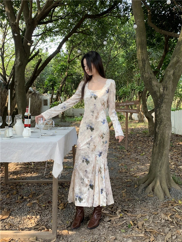 Glitter Velvet Square Neck Mermaid Dress
