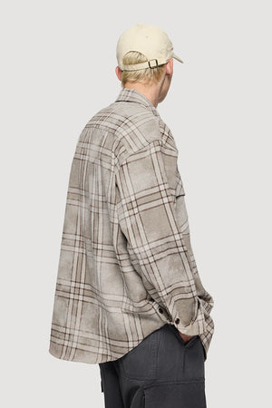 VILZSTUDIOS Plaid Distressed Oversize Long Sleeve Shirt