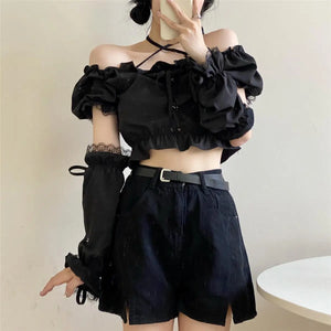 VILZSTUDIOS Gothic Style Removable Sleeve Crop Top
