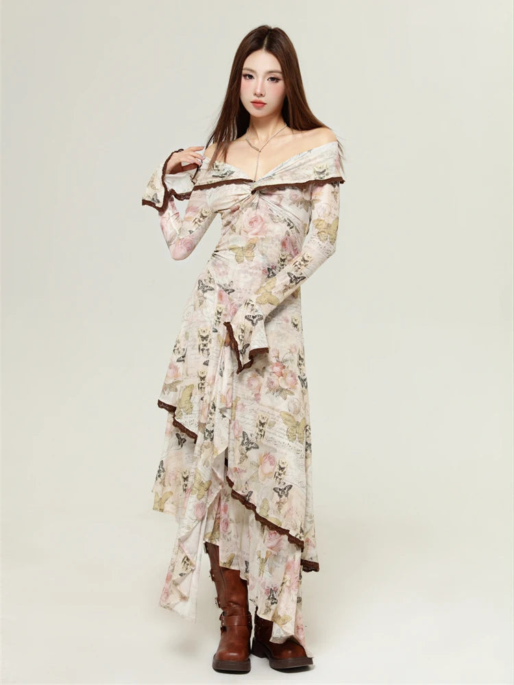 VILZSTUDIOS Elegant Floral Off-Shoulder Party Dress