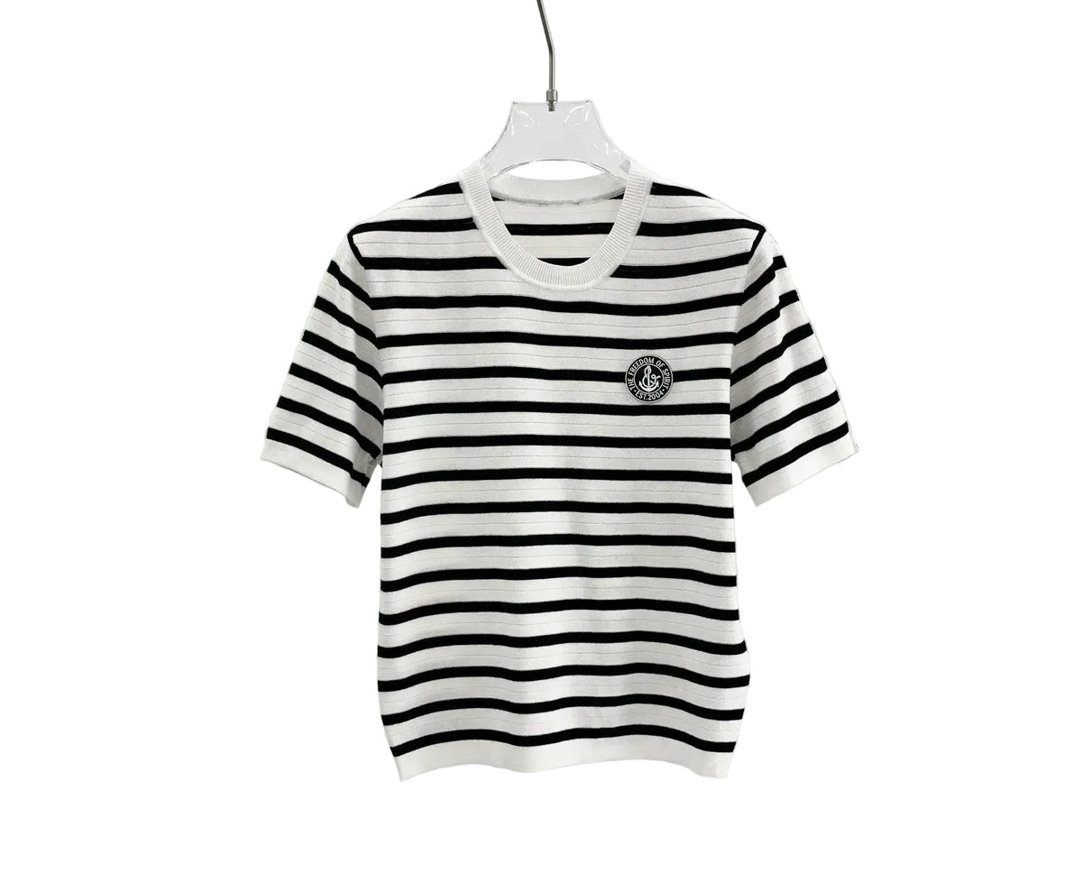 VILZSTUDIOS Striped Knit Badge T-Shirt