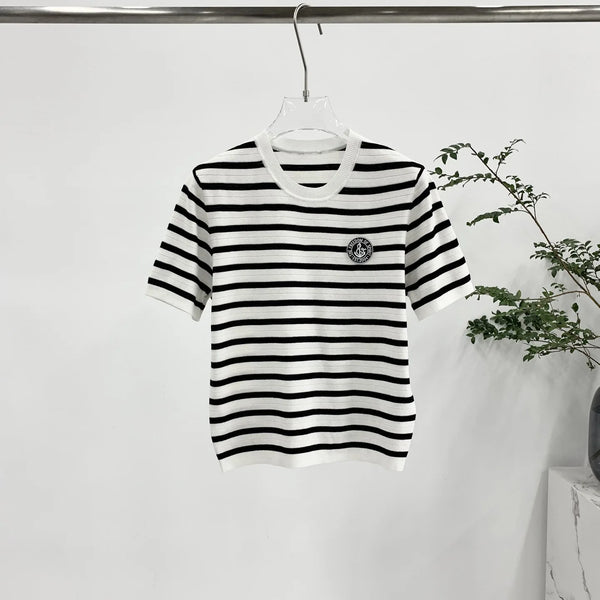Striped Knit Badge T-Shirt