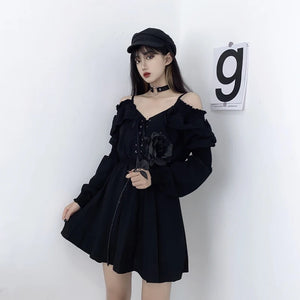 VILZSTUDIOS Black Solid Gothic Mini Dress