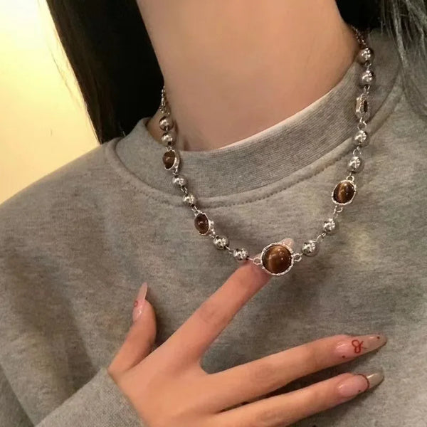 Brown Vintage Beaded Aesthetic Necklace