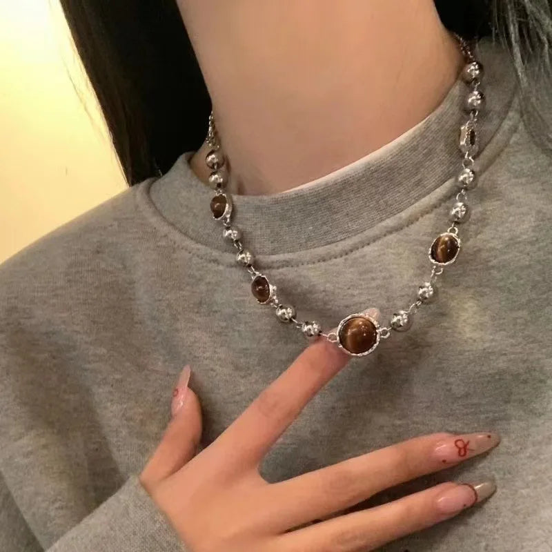 VILZSTUDIOS Brown Vintage Beaded Aesthetic Necklace