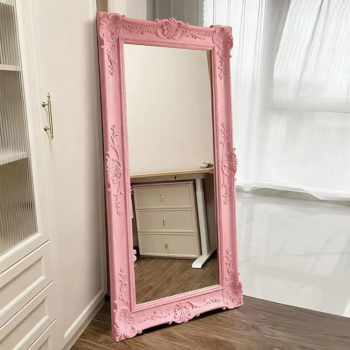 VILZSTUDIOS French Vintage Furniture Full-Length Wooden Frame Mirror Hotel Artistic Decorative Mirror Wedding Dress Store Dressing Mirror