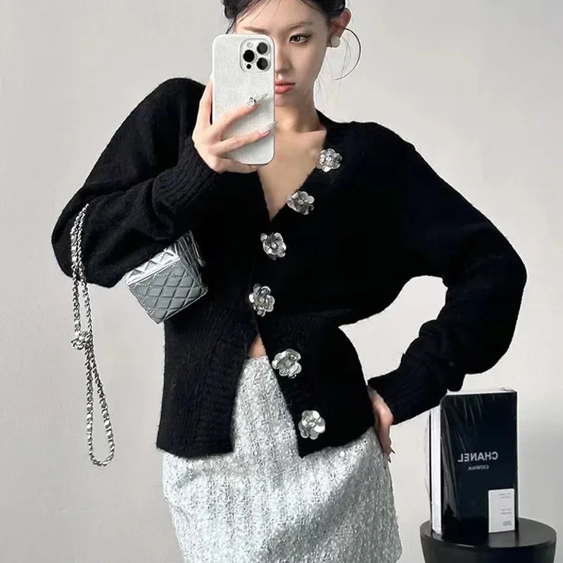 VILZSTUDIOS Floral Knitted Wool Cardigan
