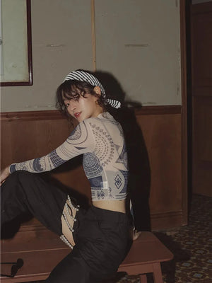 VILZSTUDIOS Sheer Nude Mesh Long Sleeve Crop Top