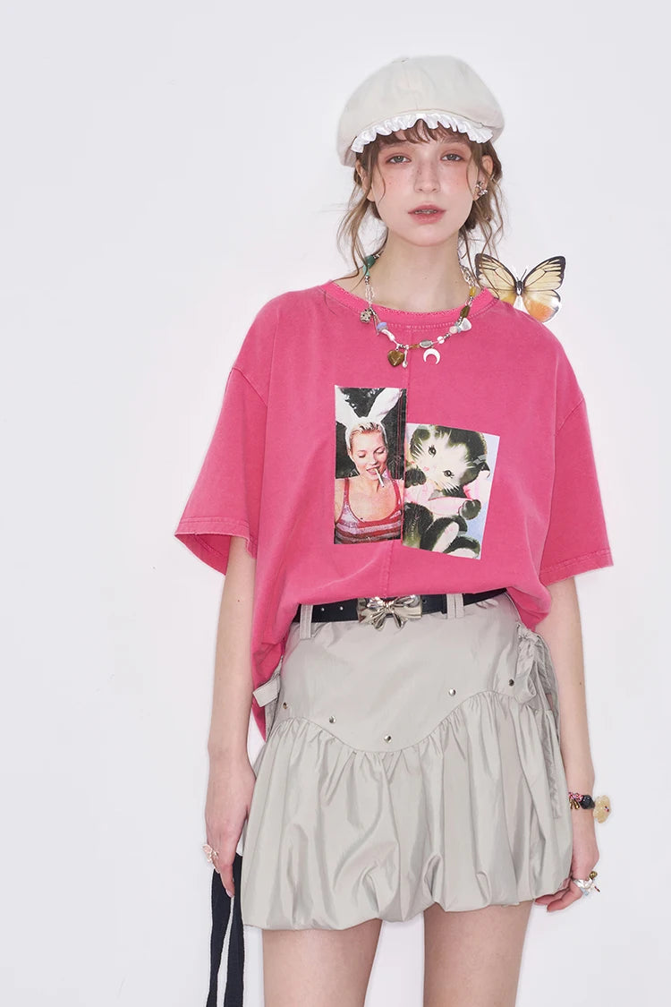VILZSTUDIOS Retro Printed Loose Casual T-Shirt