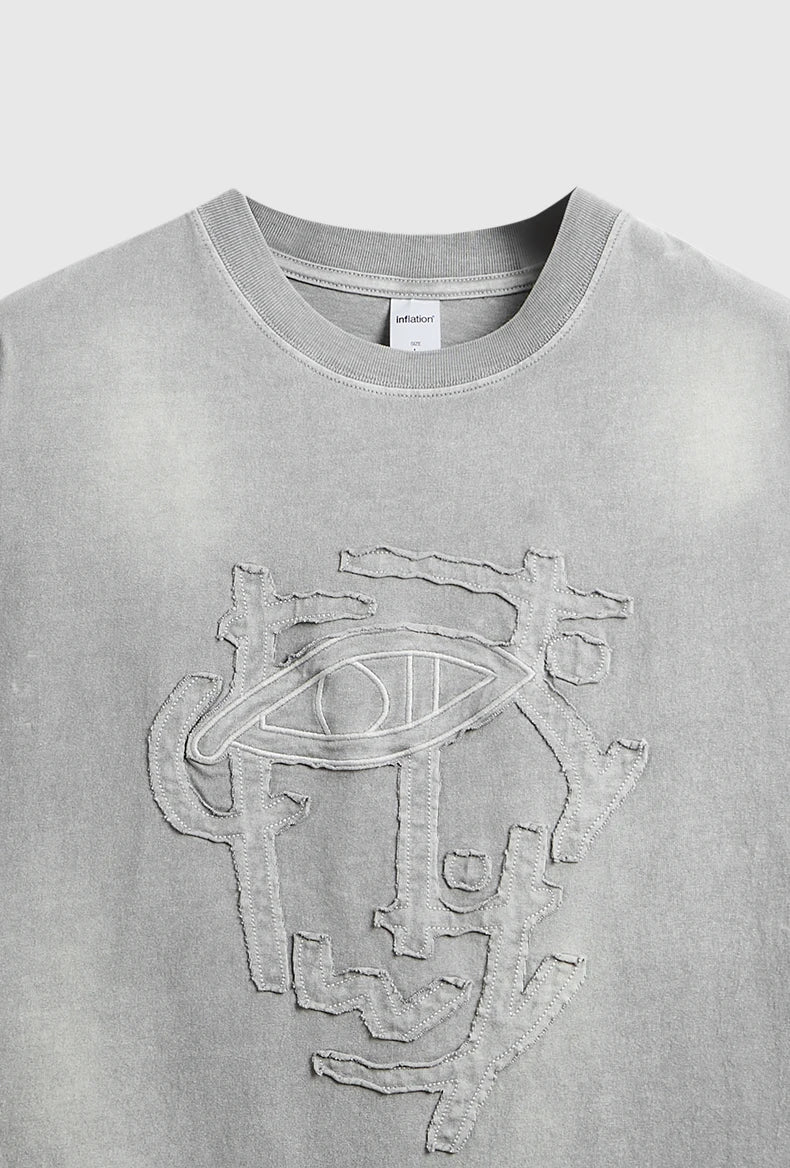 VILZSTUDIOS Acid Washed Patch Embroidery Oversize T-Shirt