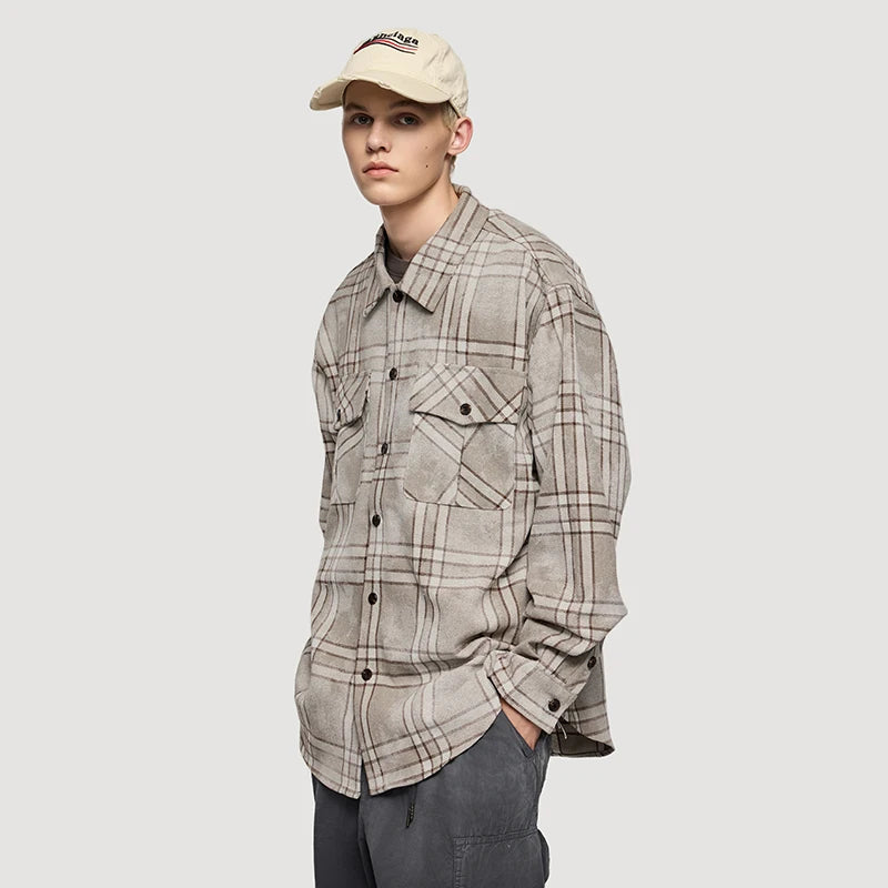 VILZSTUDIOS Plaid Distressed Oversize Long Sleeve Shirt
