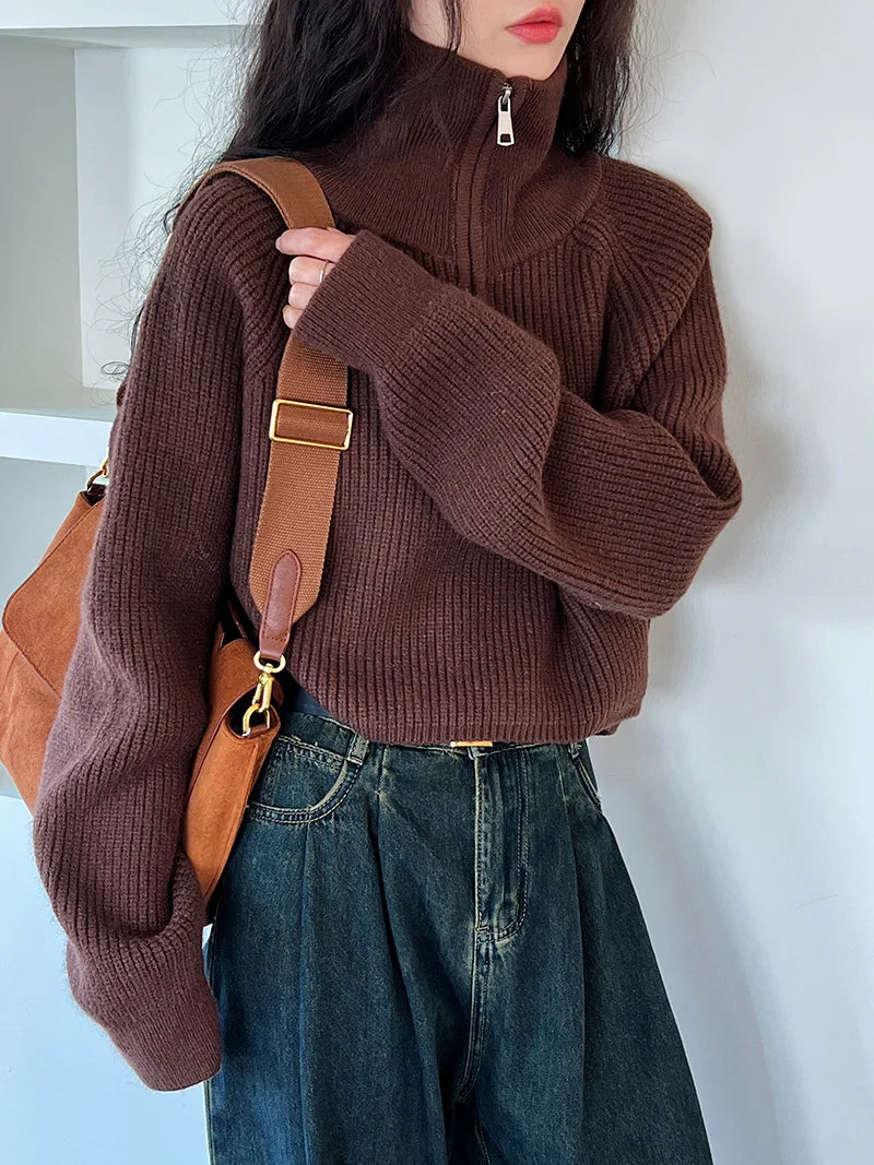 VILZSTUDIOS Turtleneck Semi-Zipper Knitwear Sweater