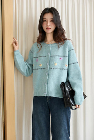 VILZSTUDIOS Blue Knit Floral Cardigan