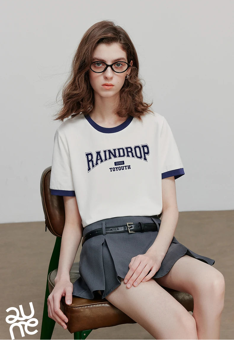 VILZSTUDIOS Color Blocked Letter Short Sleeve T-Shirt