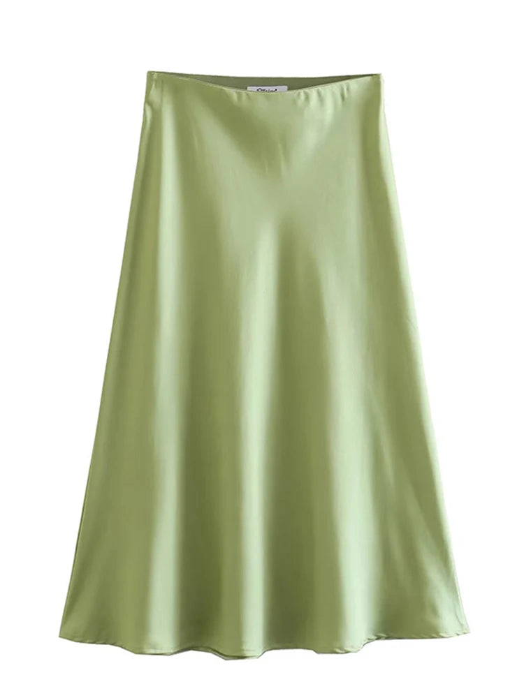 VILZSTUDIOS Elastic Waist Satin A-Line Skirt