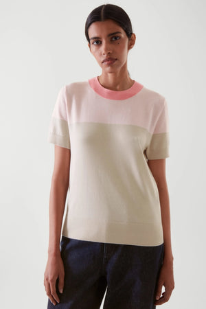 VILZSTUDIOS Cotton Color Blocked Knitted T-Shirt