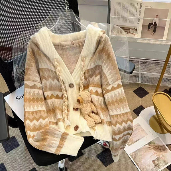 Cozy Knitted Bear Hooded Cardigan