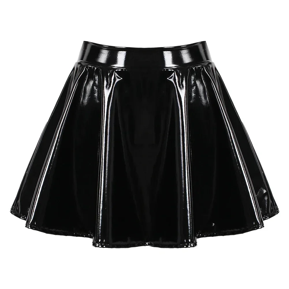 VILZSTUDIOS Glossy Pleated Patent Leather Skirt Mini