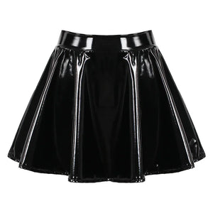 VILZSTUDIOS Glossy Pleated Patent Leather Skirt Mini