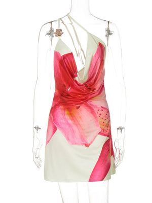 VILZSTUDIOS One Shoulder Backless Print Mini Dress