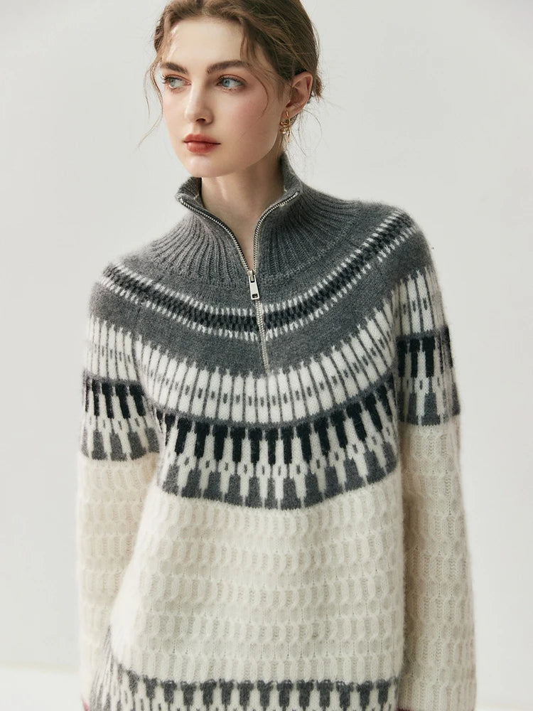 VILZSTUDIOS Luxury Cashmere Zipper Turtleneck Sweatshirt