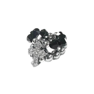 VILZSTUDIOS Gothic Double Layer Rhinestone Cross Ring
